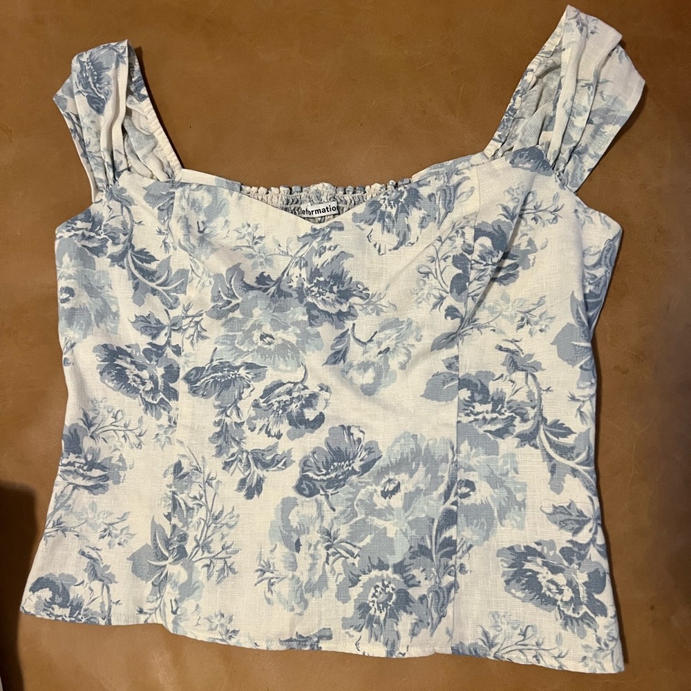 Reformation white and blue top